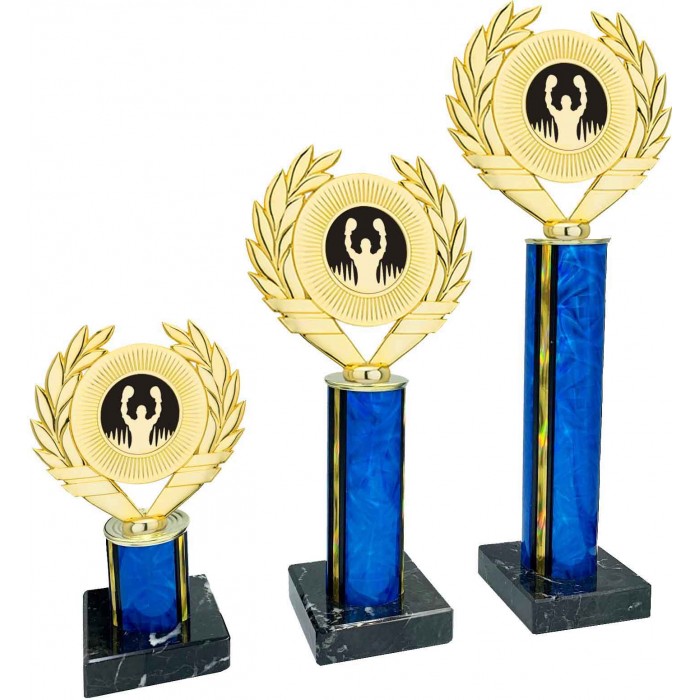 CENTRE HOLDER TRI COLOUR COLUMN PLASTIC TROPHY - WITH CHOICE OF SPORTS CENTRE - 3 SIZES